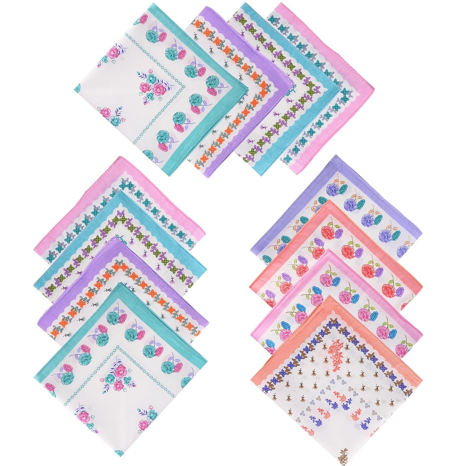Women’s or Girls' Floral Handkerchief (Random Colour or Design) | Soft PolyCotton Printed Hanky for Ladies | Multicolour Square Handkerchiefs for Daily Use-image-33