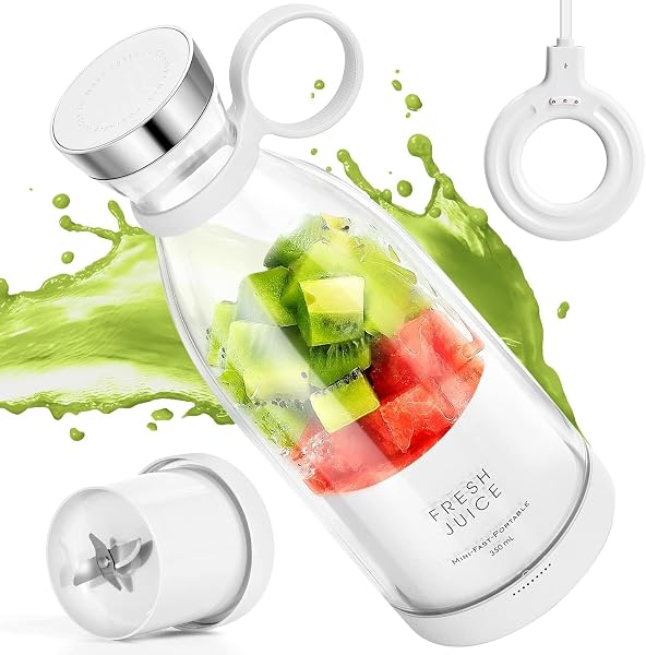 Mixeur Portable à 6 Lames Pour Jus, Milkshakes Et Smoothies, Mini Mixeur De 350 Ml Avec éCran Led, Rechargeable Par Usb, Batterie Rechargeable De 3 000 Mah, Pour La Maison, Blanc - 1
