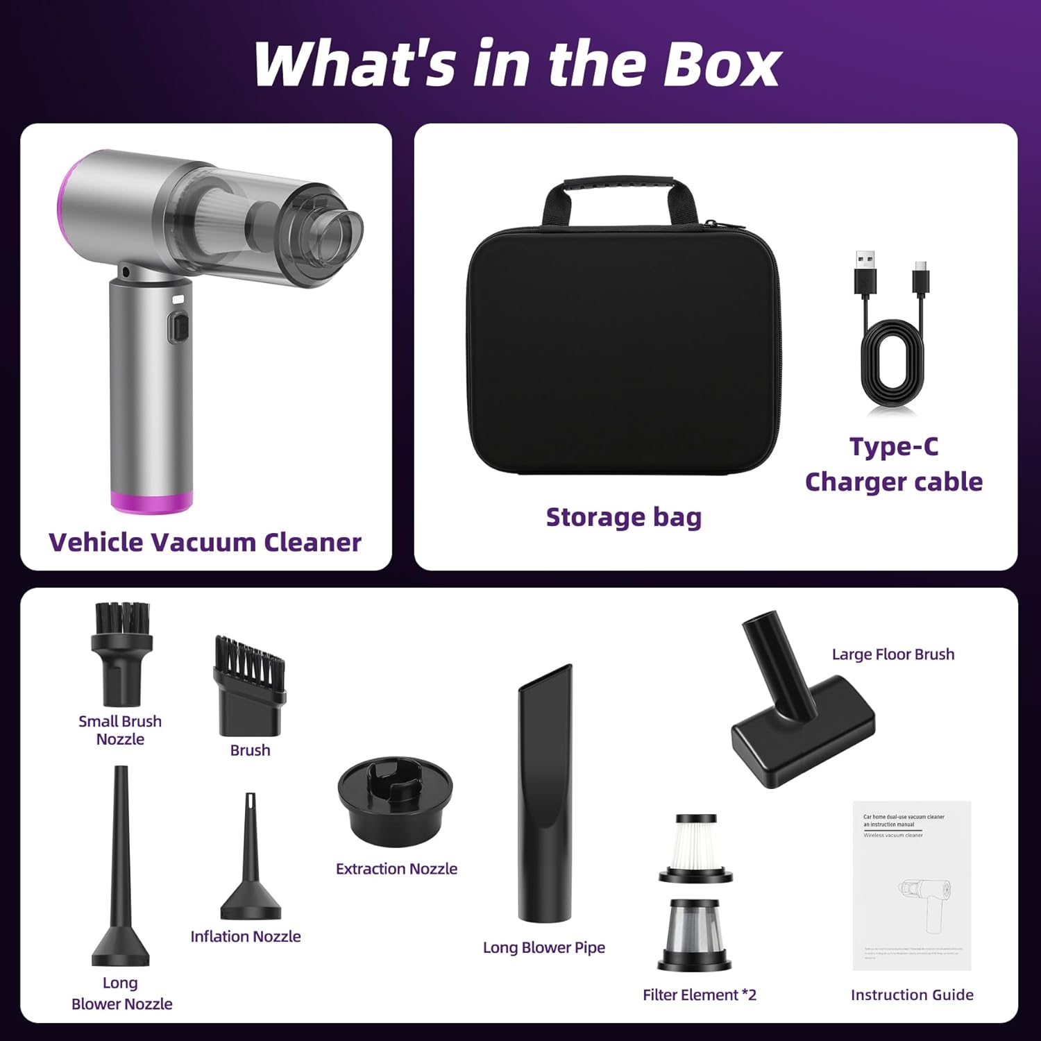 Mini Vacuum Cleaner, 2 in 1 25000PA Brushless Car Vacuum &250000RPM Air Duster 9000mAh Battery Air Blower Wireless Handheld Vacuum for Car,Office and Home