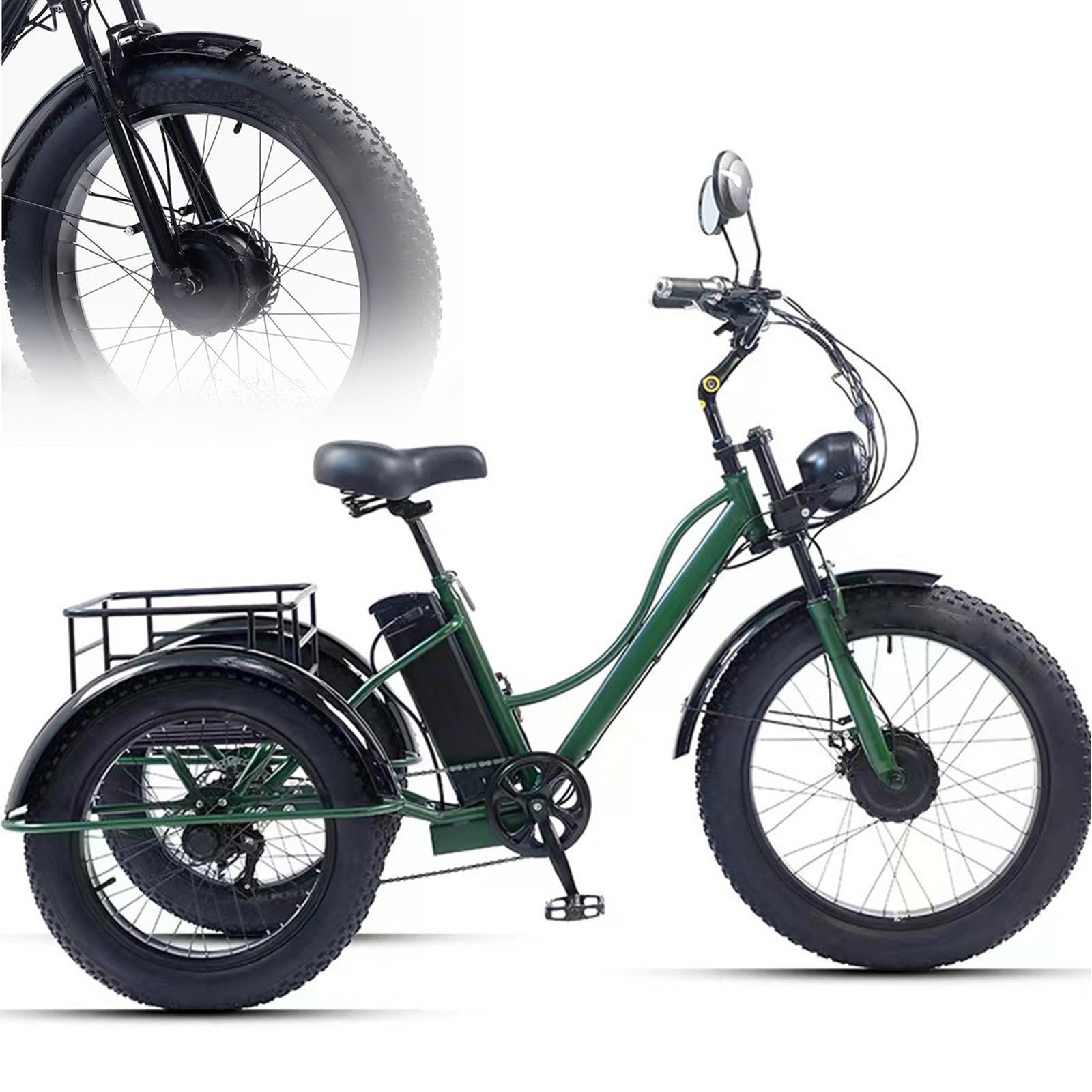 LRPMGZYoe Electric Tricycle For Adults 7 Speeds Electric Bike Fat Tire for Adults, 200kg Load Capacitay with Cargo Basket Elderly Exercise Shopping Comfortable Rides