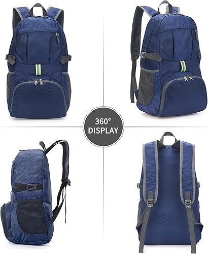 Miniatura 4 de Yaopeing Mochila ligera, plegable de 25 litros, resistente al agua, bolsa de hombro de viaje al aire libre para mujeres y hombres, azul