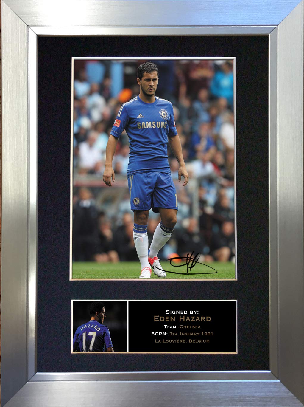 The Autograph Collector Black,Gold,Silver Eden Hazard Signed Autograph Mounted Photo Reproduction Print A4 Rare Perfect Birthday (297 X 210Mm) #270 (Silver Frame)