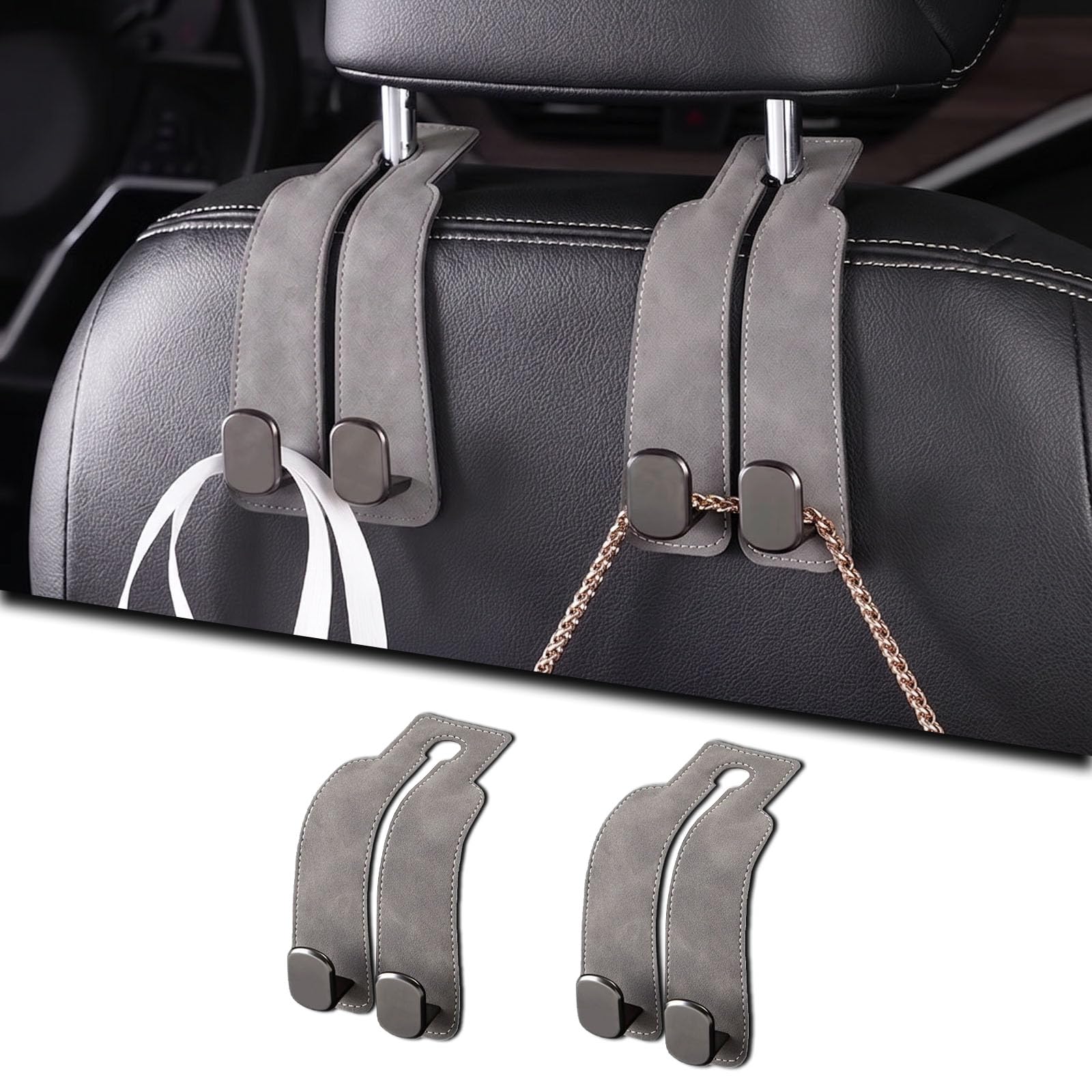 QIZUN Car Headrest Hooks for Kia Sportage NQ5 2021-2024, 2 Pcs Auto Seat Back Organizer Hanger with Metal Deep Hook for Handbags Purses Groceries
