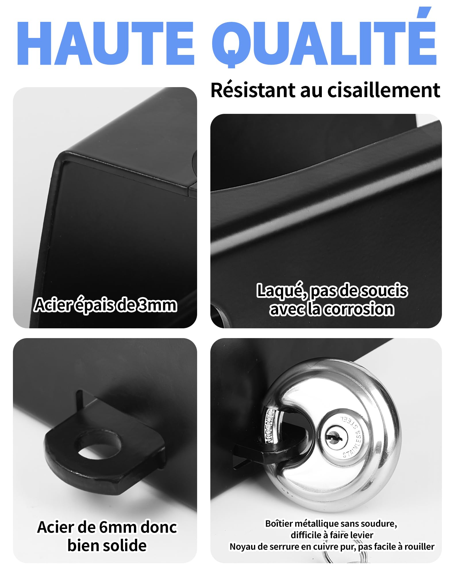 SOSALUK Candado Remolque de Alta Seguridad, Antirrobo Remolque para remolques acoplados y desacoplados, Seguro Caravana con Cepo para Remolque y Protección para Caravanas y Remolques(Negro)