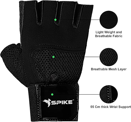 Miniatura 2 de SPIKE Guantes de gimnasio con agarre de muñeca y diseño de guante transpirable utilizados para levantamiento de pesas, dominadas, crossfit,