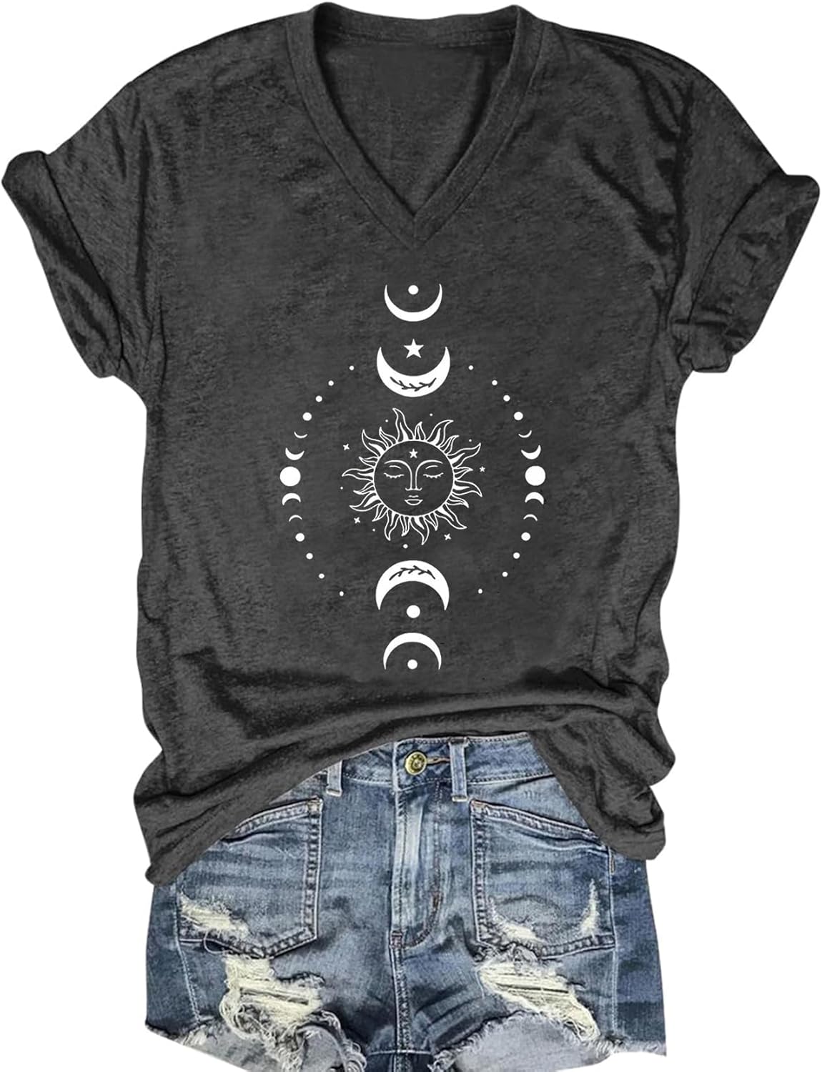 Vintage Boho Tops for Women V-Neck Flowers Shirt Spring Graphic Tees Floral Print Summer Casual Short Sleeve Tshirt Top