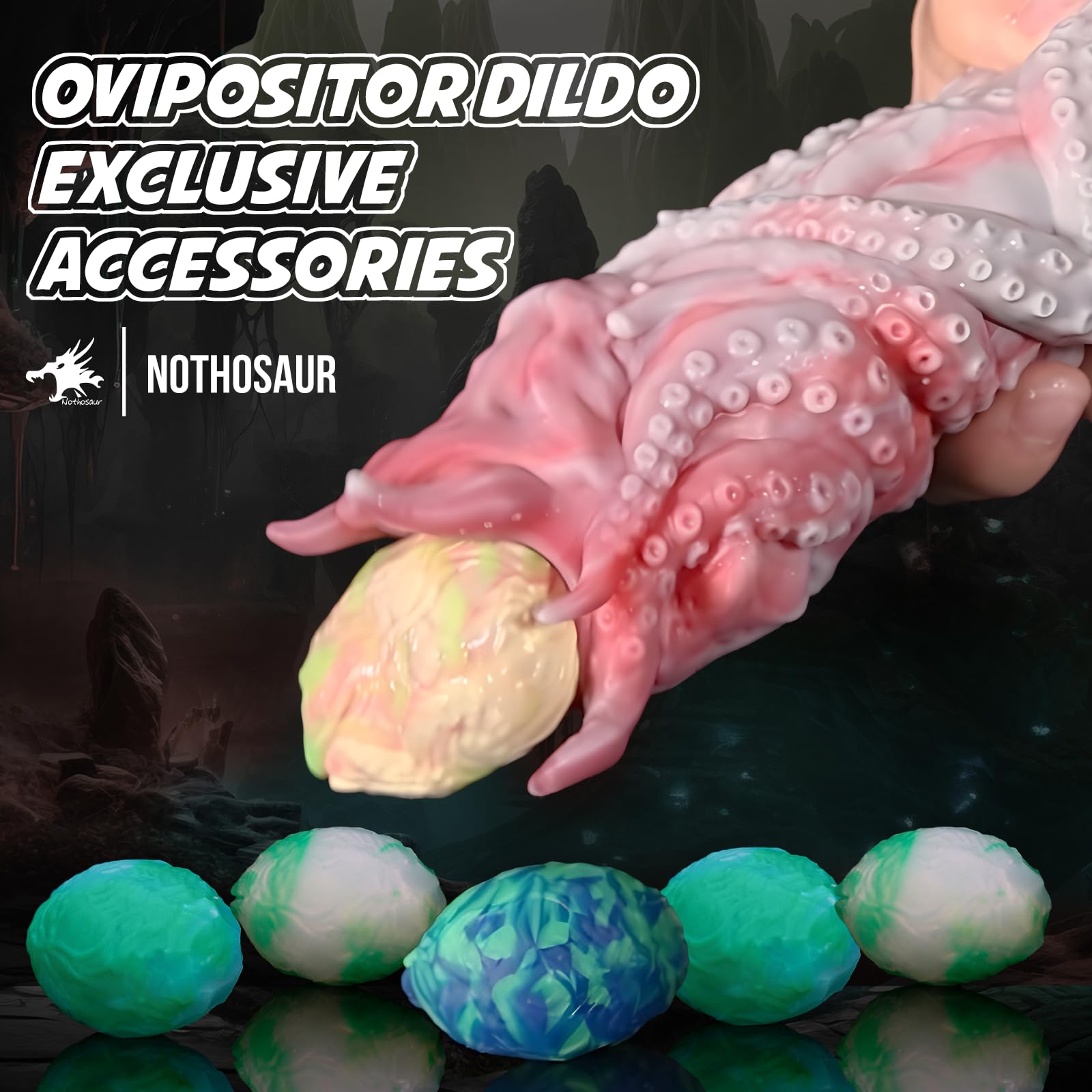 Set of 3, Nothosaur Big OGG 2 inch (5cm) Handmade Platinum Silicone Egg Waterproof Fantasy Stimulator Squishy Eggs for Ovipositors - Random Color: 2 inches Random Color