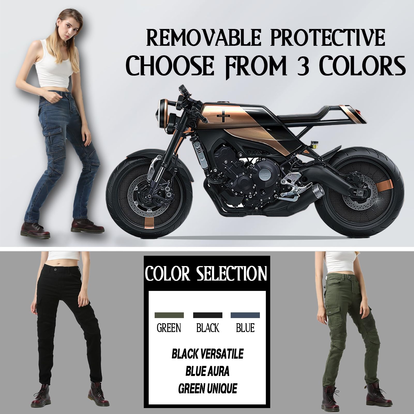 HULG Pantalon Moto Mujer,Pantalones Vaqueros De Moto De Corte Ajustado Para Mujer, Con Protectores De Rodilla Y Cadera, Elásticos, Ajustados, Pantalones De Motorista (Blue,XXS)