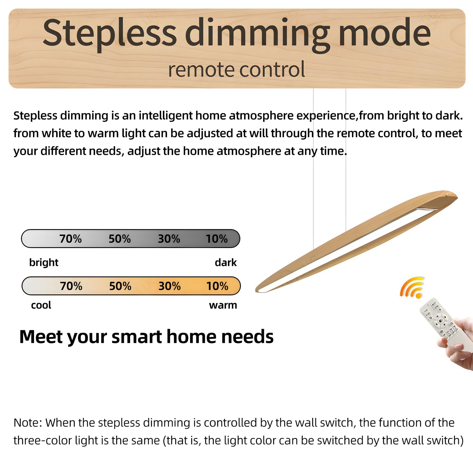LED Holz Pendelleuchte Esstisch Pendelleuchte, Dimmbar mit Fernbedienung Pendellampe, Höhenverstellbar, Modernes Geradliniges Design Wohnzimmerlampe Hängend für Büro Esszimmer (100cm)