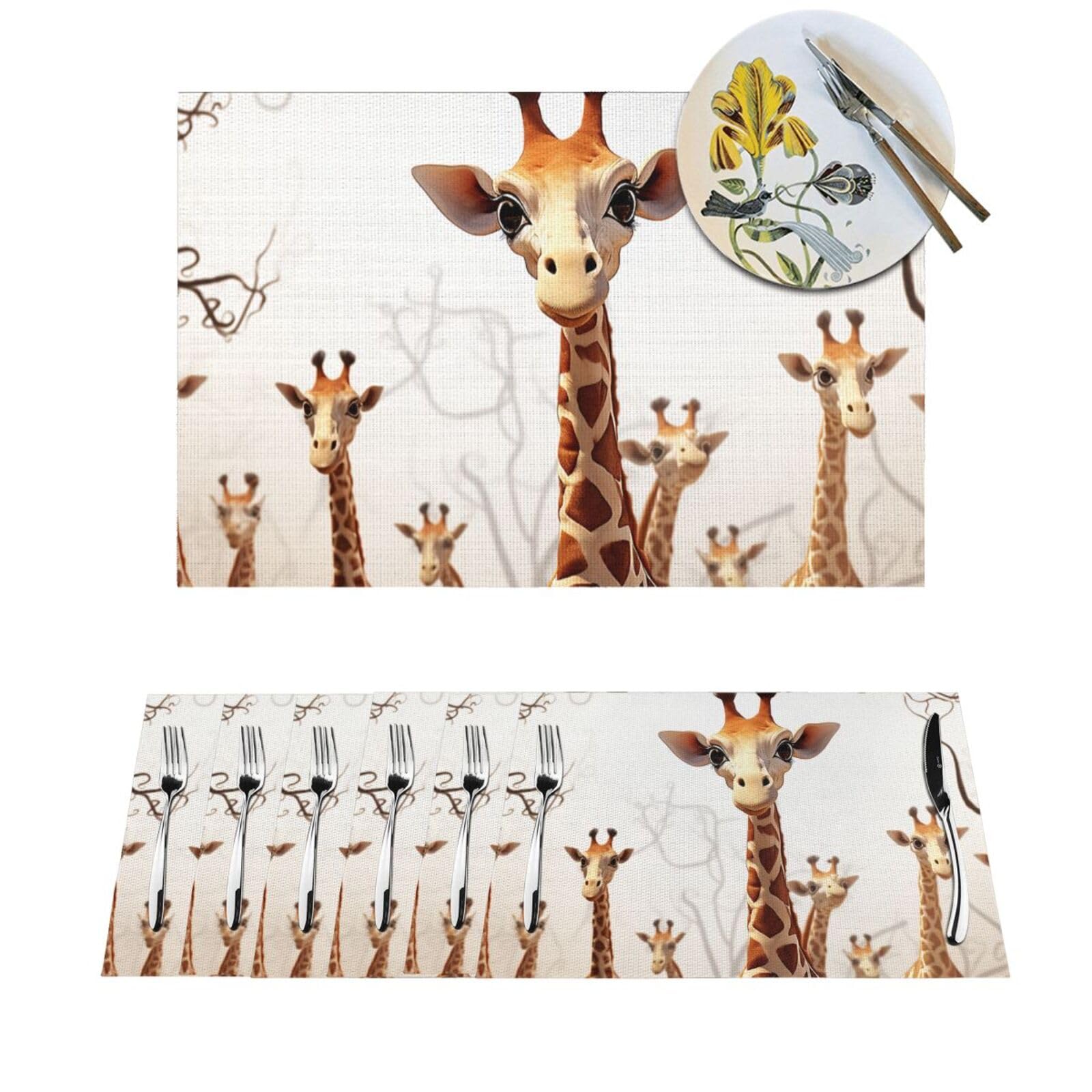 Set de table pour extérieur et intérieur au motif girafe amusante