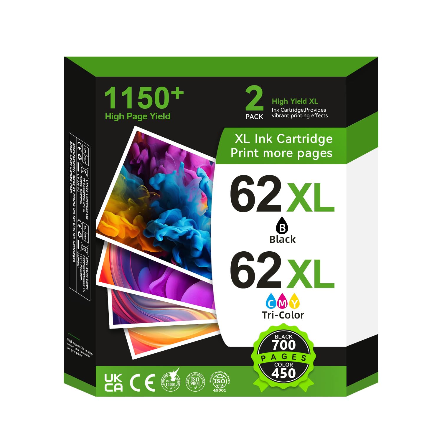 62 XL Druckerpatronen Multipack, 62XL Patronen Schwarz und Farbe kompatible für Original HP 62 Druckerpatronen für Envy 5541 5544 5646 5744 5540 5542 5546 5640 5646 OfficeJet 200 200c 250 250c 5740