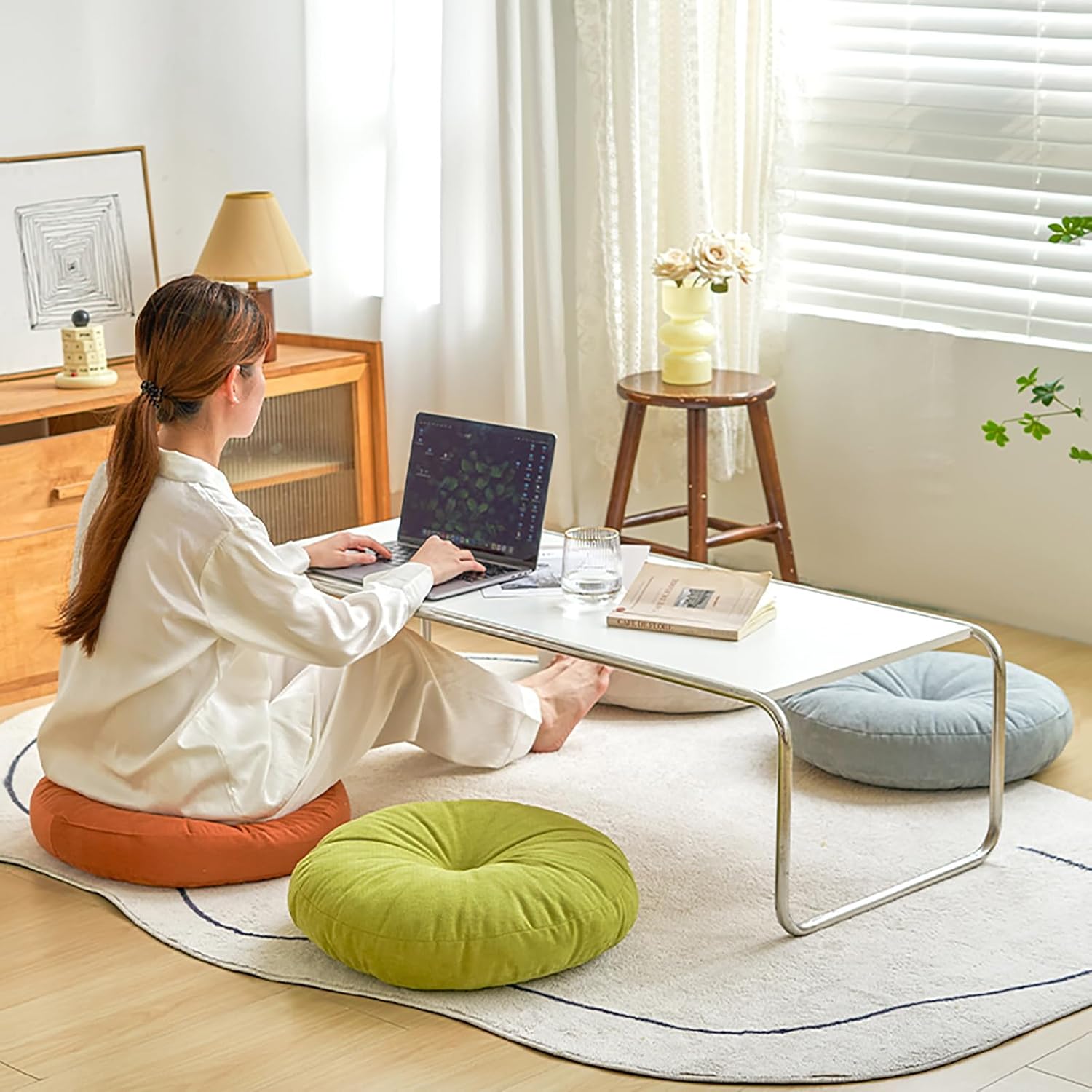 Chenille Floor Pillows Cushions,Large Meditation Floor Pillow,Thicken Solid Color Round Seat Cushion for Kitchen Dining Room Office Chairs