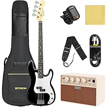 STRICH Electric Bass Guitar 4 Strings Full-Size Beginner Kit, PB-Style Standard Bass for Starter with 2 x 5w Amp, Bag, Tuner, Strap, Cable, SPB-S10 Black