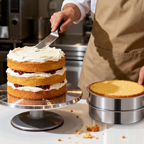 Miniatura 6 de Ohtomber Molde para pasteles de 8 pulgadas, juego de 4 moldes de acero inoxidable para hornear pasteles, latas, juego de hornear apilables,