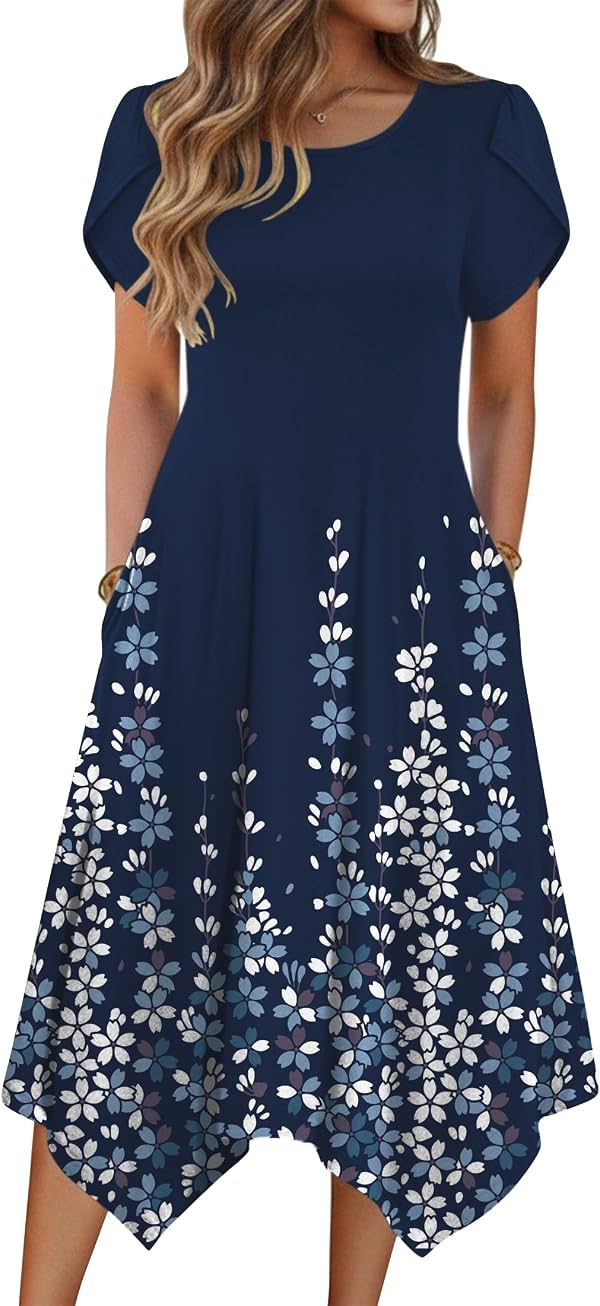 Vestido midi casual de verano para mujer Zeagoo, holgado, con vuelo tipo pañuelo