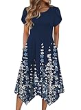 Womens Casual Dress for Summer Short Sleeve Loose Flowy Beach Dress with Pockets Hankerchief Flare Midi Sundress 2026