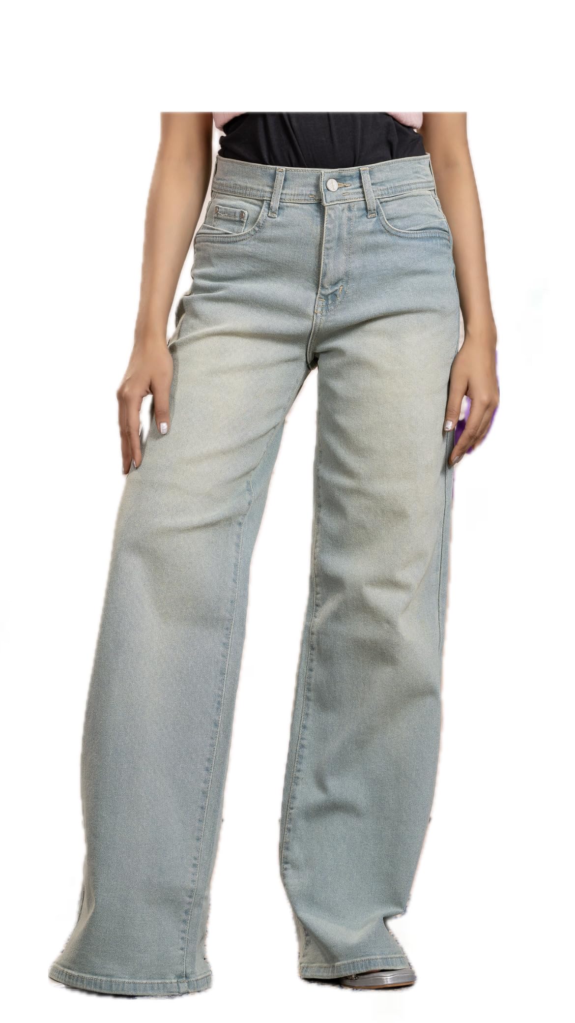chevaux Women Wide Leg High-Rise Heavy Fade Jeans | Loose Fit Straight Denim Pants for Women & Girls | Trendy Casual Wear High Waist Stylish Blue Denim Trousers-picture-38
