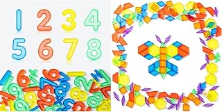 48 Pcs Plastic Numbers and Symbols – 128 Pcs Translucent Pattern Blocks – Light Table Manipulatives, Durable ABS Material, Vibrant Translucent Colors for Engaging Learning Experiences