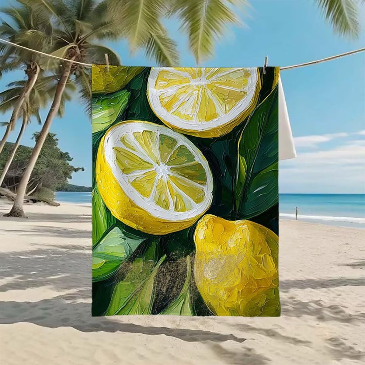 Telo Mare XXL 100x200cm/35x70cm, 2 Set Telo Mare Microfibra Limone Asciugamano Palestra Uomo, Antisabbia, Leggero, Asciugatura Rapida, Teli da Spiaggia Grandi Accessori per Camping Natation Yoga D-76