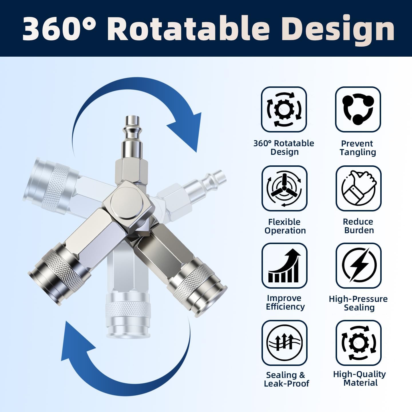 2-Way Air Hose Splitter with 2x 1/4 Inch NPT Male Quick Connect Adapters, 1/4" NPT 360° Swivel Air Compressor Manifold, Nickel-Plated Steel Fitting Kit (2 Universal Couplers + 1 I/M Plug) - 300 PSI