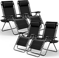 Vista 22 de Nestl Zero Gravity - Juego de 4 sillas de patio al aire libre con almohadas y bandejas portavasos, silla de campamento reclinable de malla de acero