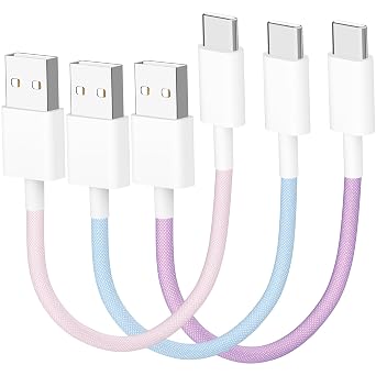[Apple MFi Certified] Multi-Color Short iPhone 17 Charger Fast Charging CarPlay Cable, 3Pack 8Inch USB-A to Type-C 60W Fast Charging Nylon Braided Cord for iPhone 17 16 15 Airpods PowerBank