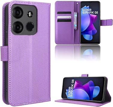 Smartphone Cover Compatible with Tecno Spark Go 2023, Compatible with Tecno Pop 7 4G Flip Stand Card Slot Phone Case Purple