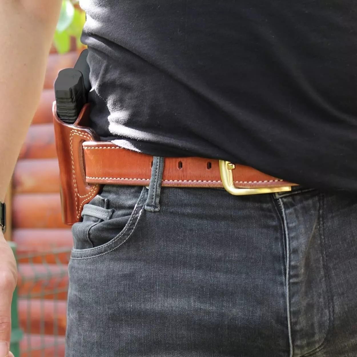 Masc Premium The Ultimate Leather Pancake OWB Belt Holster Open Top Fits FN 503 Micro Compact 9mm 3.1-inch, Right Hand Draw, Brown Color #1624#
