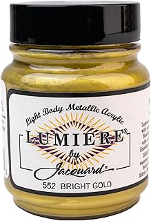 Jacquard Lumiere 2.25oz Fabric Paint Bright Gold - Metallic Paint for Fabric, Leather, Canvas, Paper and Wood - Light-bodied Metallic Acrylic Paint - Lightfast & Vibrant Metallic Acrylic Paints
