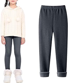 Girls Leggings 1 Pair Kids Fleece Lined Legging Pure Colour Winter Thick Thermal Pants Warm Cotton Trousers 5-13 Years