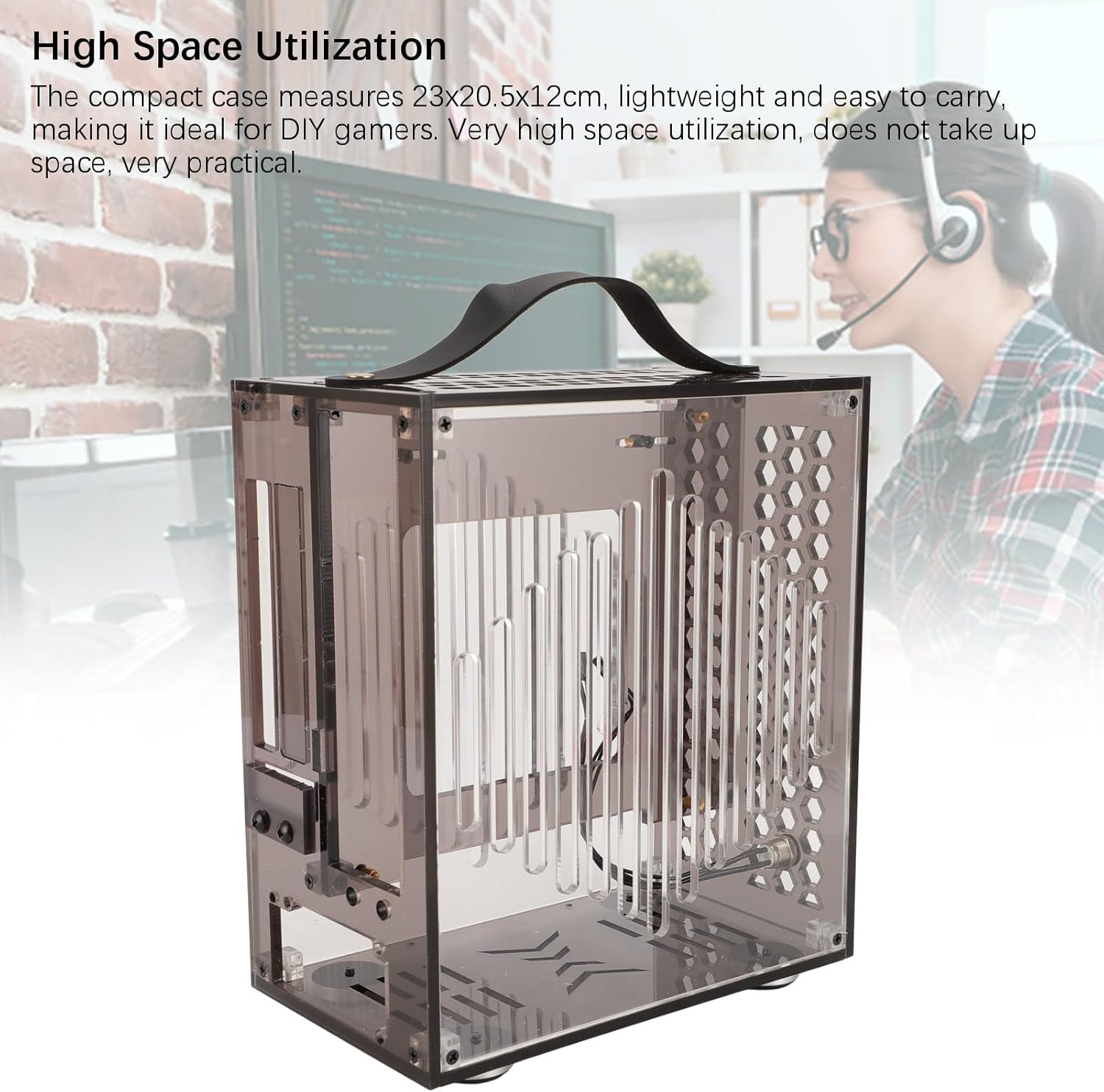 23x20.5x12cm Miniature ITX PC Case, Clear Arcylic PC Case Portable DIY Desktop Computer Case 360 Degree Open Hollow Airflow Case, Miniature ITX Desktop Computer Case (Black)