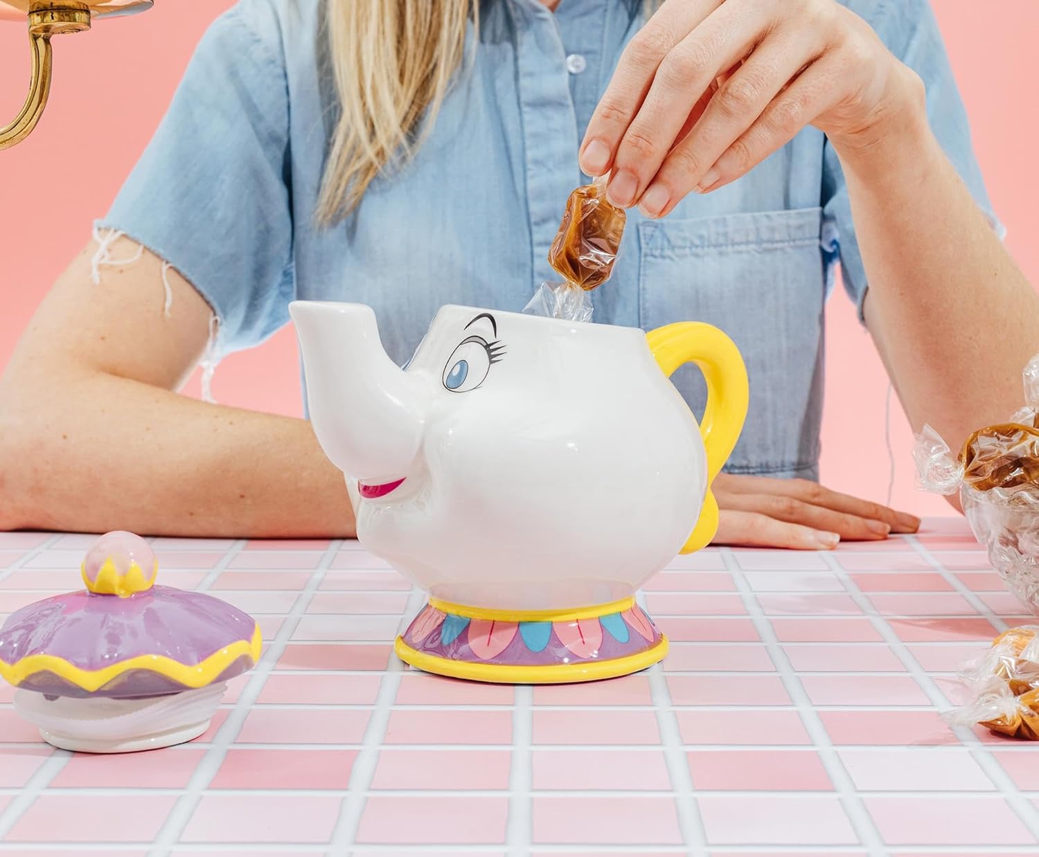 Silver Buffalo Disney Beauty and the Beast Mrs. Potts Teapot 3D Sculpted Ceramic Cookie Snack Candy Jar (Small)