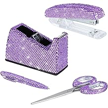 Office Stationery Set,Desk Accessory Kit, Home Office Necessary- Stapler & Desktop Tape Dispenser & Ballpoint Pens & Scissor 4 Piece Office Desk Accessories Kits Purple