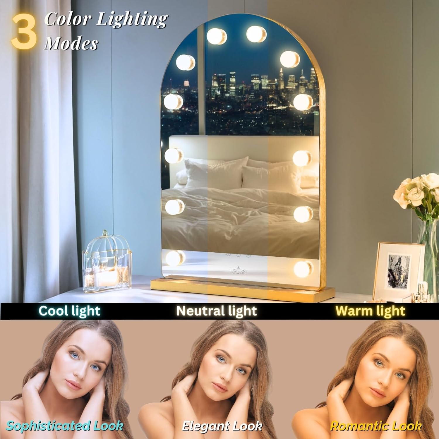 Mirror with Lights Makeup Mirror for Bedroom, Lar