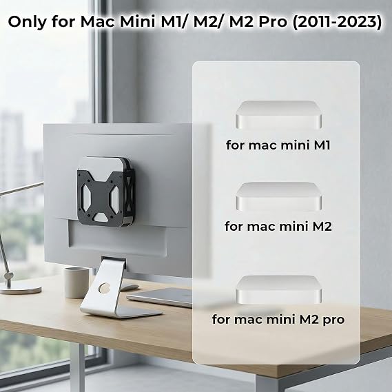 Mac Mini Mount M1 M2 M2 Pro 2011-2023専用 壁およびデスク下取り付け、モニターアームとVESAマウントに取り付け モニターの後ろ 75×75 100×100、wr ケーブルタイ、メタルブラケット、省スペース設計
