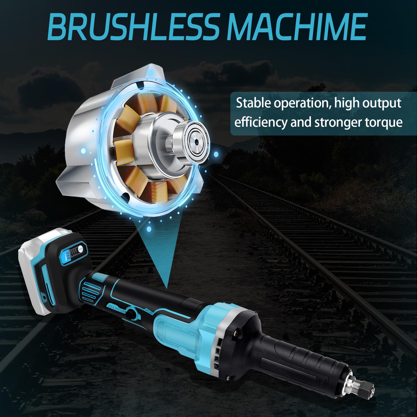Lijadora recta con batería con 10 compartimentos, lijadora recta inalámbrica sin escobillas, compatible con batería Makita de 18 V con mango y portabrocas de 6 mm para grabar, lijar, pulir, taladrar