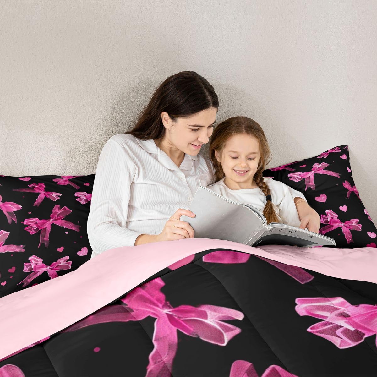 Homewish Urocza różowa kokardka pojedynczy zestaw kołdry - wstążka kokarda zestaw pościeli księżniczka miłość serce kołdra zestaw - dziewczęca kawaii kokardki bez przykrycia kołdra
