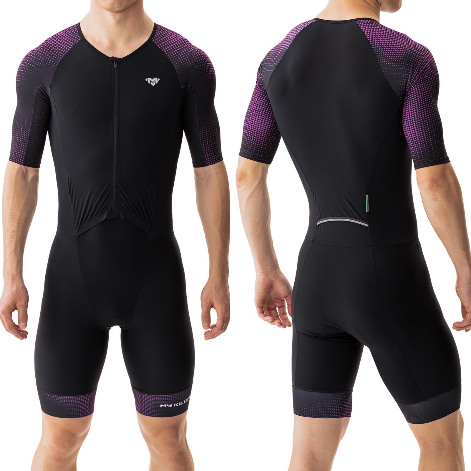 MY KILOMETRE Traje de Triatlón para Hombre Manga Corta – Trisuit Transpirable y de Secado Rápido con Bolsillo Trasero