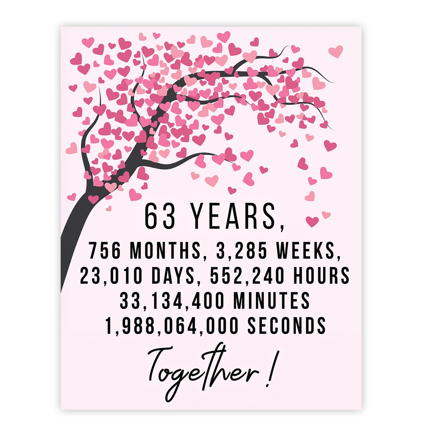 Stuff4 63rd Anniversary Poster Unframed - 63 Years 756 Months - Happy 63rd Wedding Anniversary Cute Gifts for Wife Companion Husband Partner, 8x10 Inch Anniversaries Posters