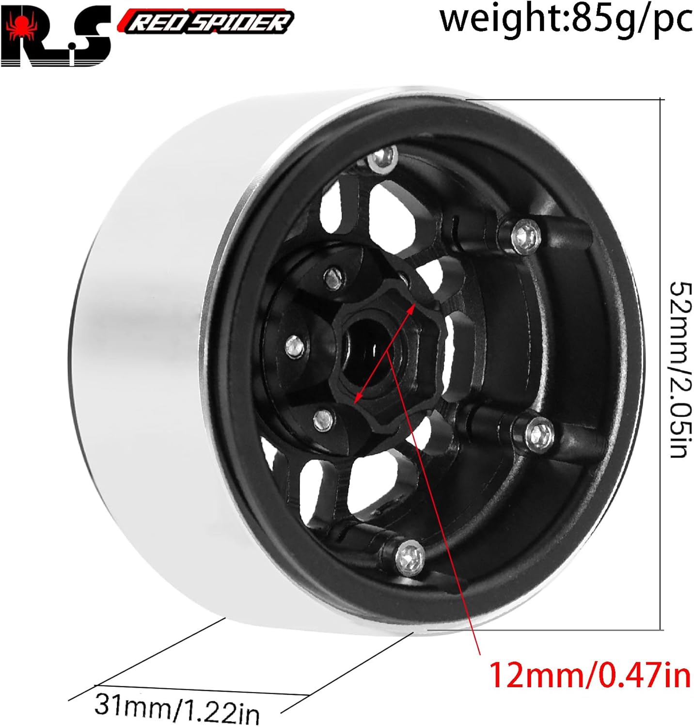 REDSPIDER 1.9 Beadlock Wheels（4PCS） Aluminum 1.9 Wheels OD 2.05" Hex 12mm for 1/10 RC Crawler SCX10 Pro SCX10 II III TRX4 TRX6 VS4-10 Gen8 1.9 Crawler Wheels.Compatible 1.9 Crawler Tires
