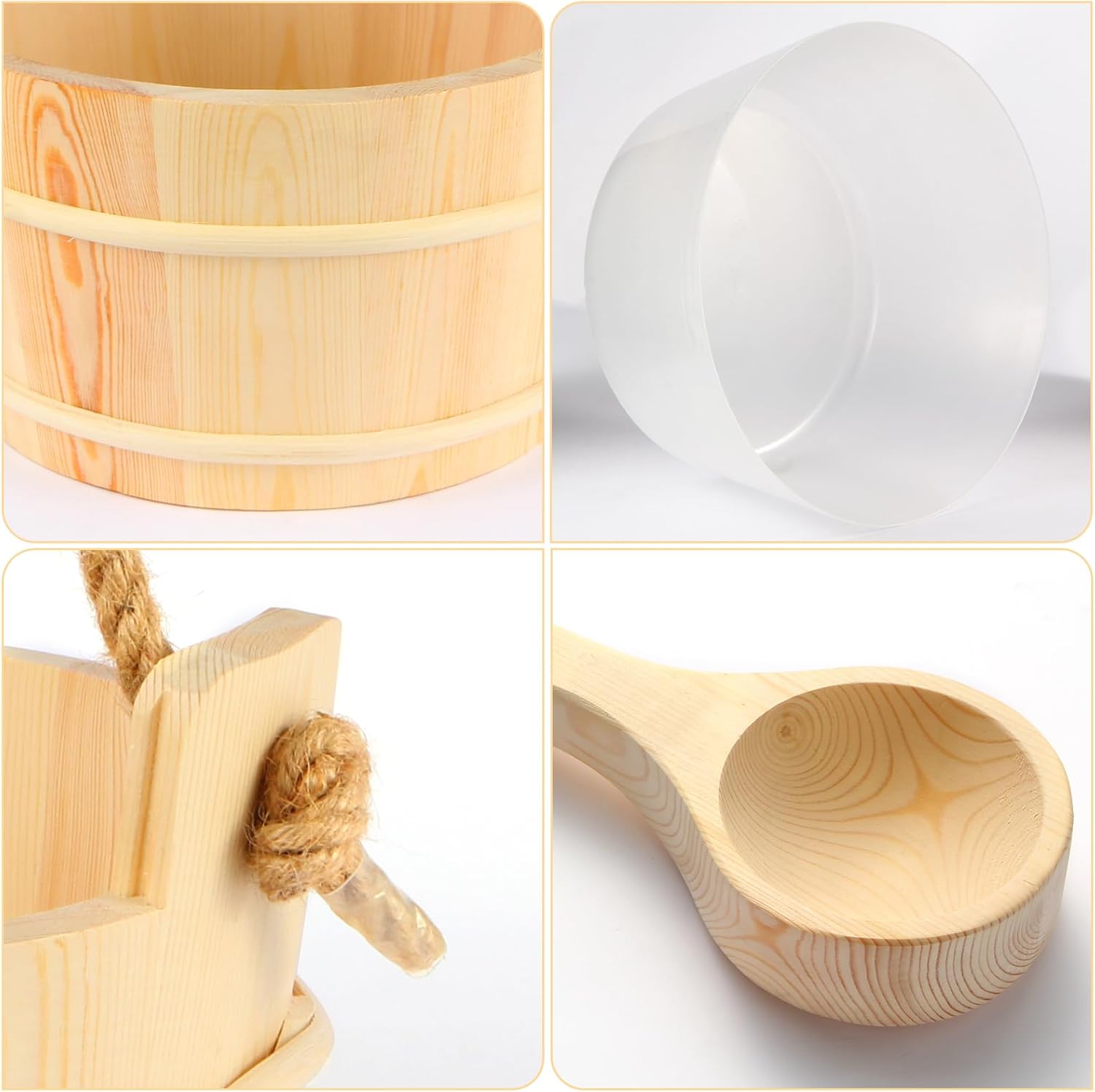 Sauna Bucket and Ladle Set,Sauna Bucket and 14.5″Sauna Ladle,Sauna Accessories Handmade from Premium Cedar Wood (Pine-4L)