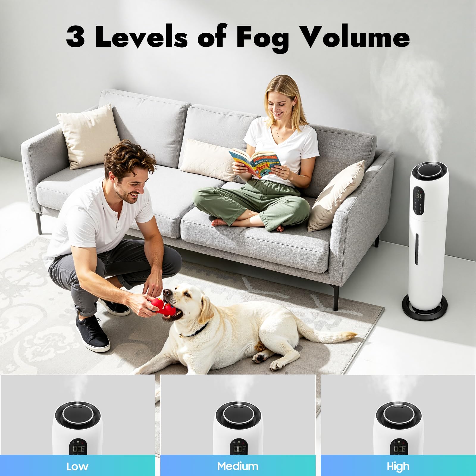 Humidificateur à ultrasons silencieux - Minuterie de 1 à 12 h - 3 niveaux