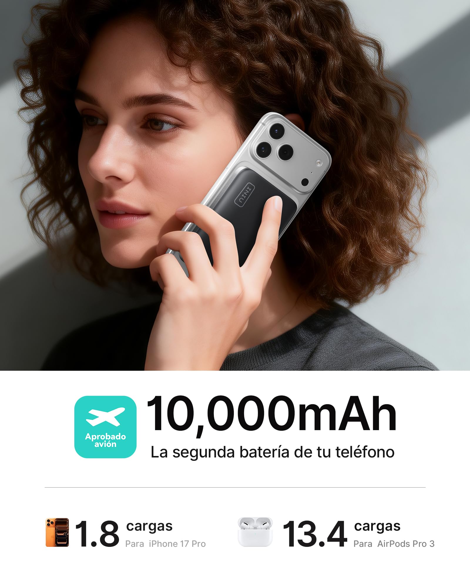 INIU Compacta Power Bank para MagSafe, 10000mAh Certificación Qi2.2 Inalámbrica 25W