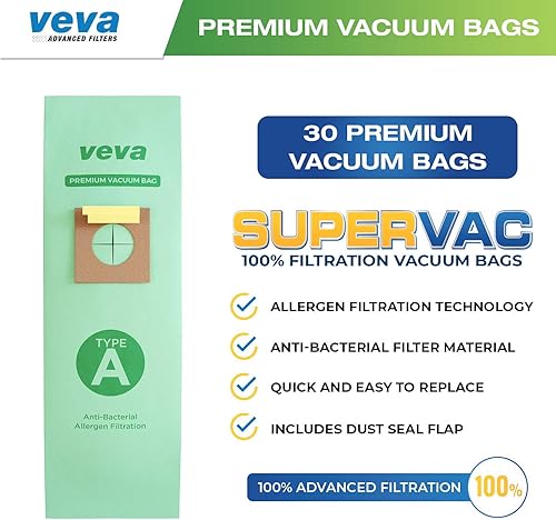 Miniatura 2 de VEVA Paquete de 30 bolsas de vacío SuperVac de alta calidad estilo A con aspiradora vertical Hoover tipo A, modelo 4010001A