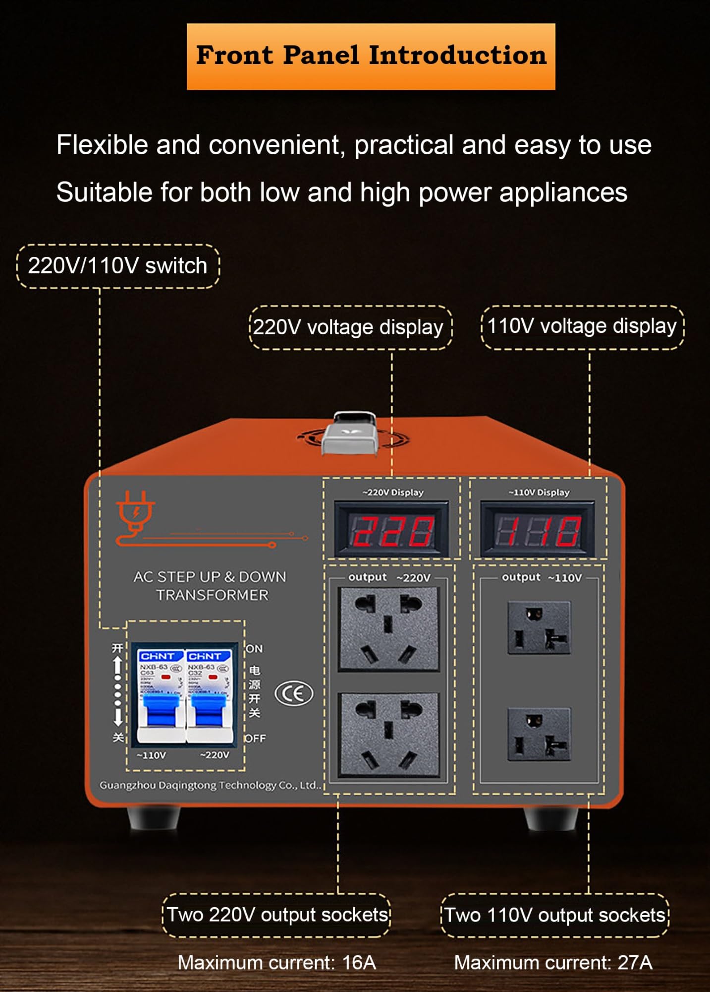 Przetwornica napięcia Transformator napięcia 4000–9000 W, przetwornica napięcia AC 220 V/110 V, zapobiega wyłączeniu, możliwość podłączenia przewodu/kompatybilność z wtyczką, wyświetlacz LCD(8000w)