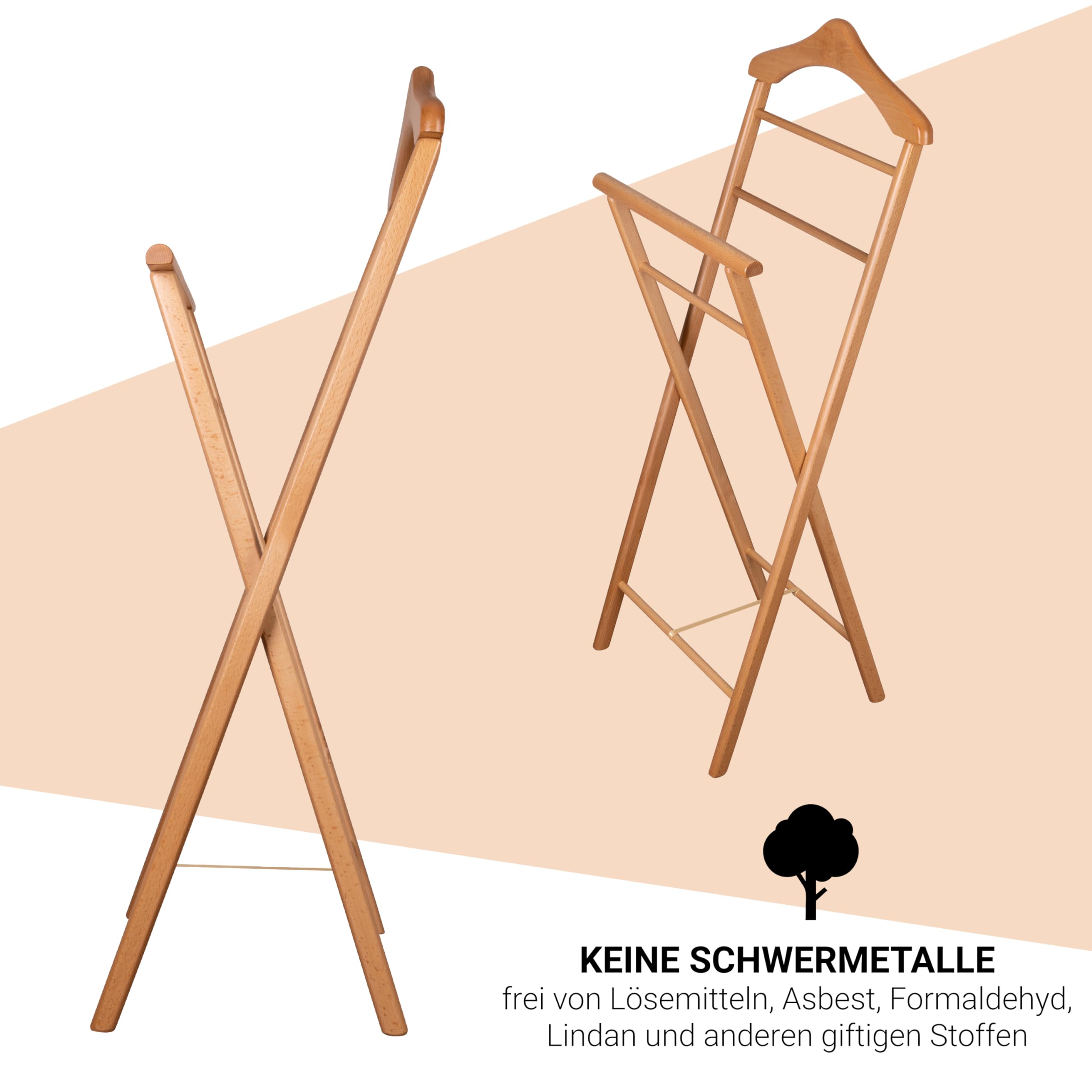 Herrendiener aus Massivholz in 3 Farben – fertig montierter Kleiderbutler & Stummer Diener – stabiler Stiller Diener für Schlafzimmer, Ankleide, Garderobe & Bad I Kleiderablage (Buche)