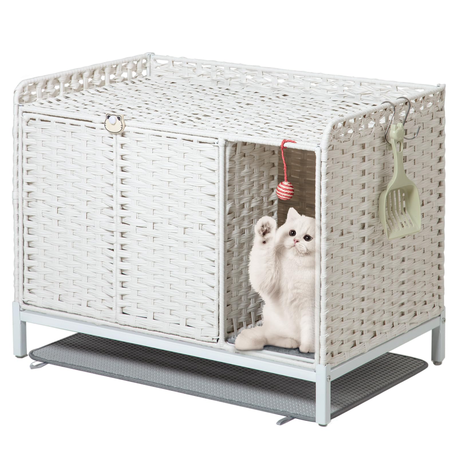 SETVSON Cat Litter Box Enclosure Furniture with Divider, Hidden House White