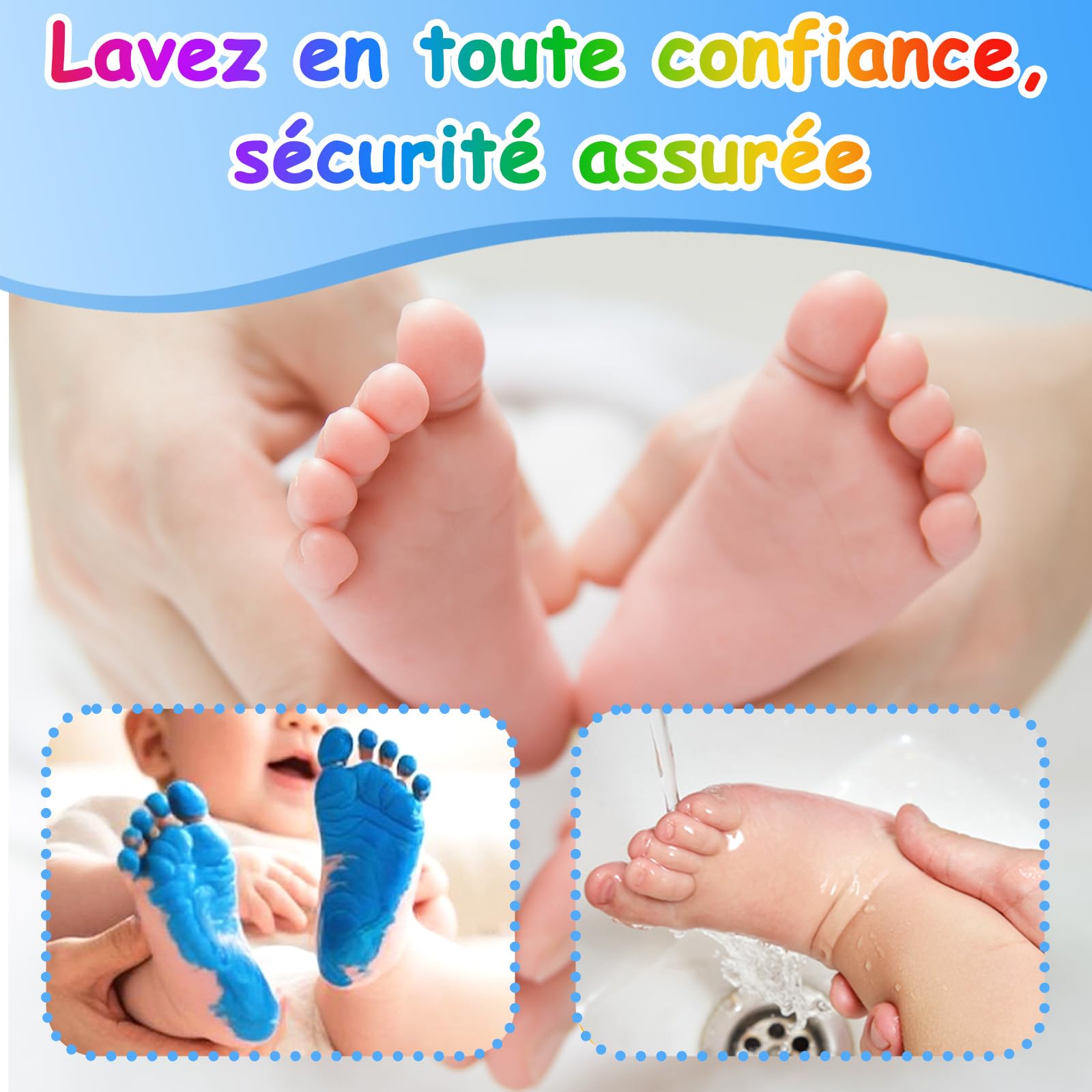 Nabance Kit Empreinte Bebe Avec Attachement Éponge, Encre pour Empreinte Bebe Non Toxique et Lavable, Cadeau Naissance, Souvenir Bébé à Créer, Les Bricolages Familiaux, Cadeau de Noël - Bleu
