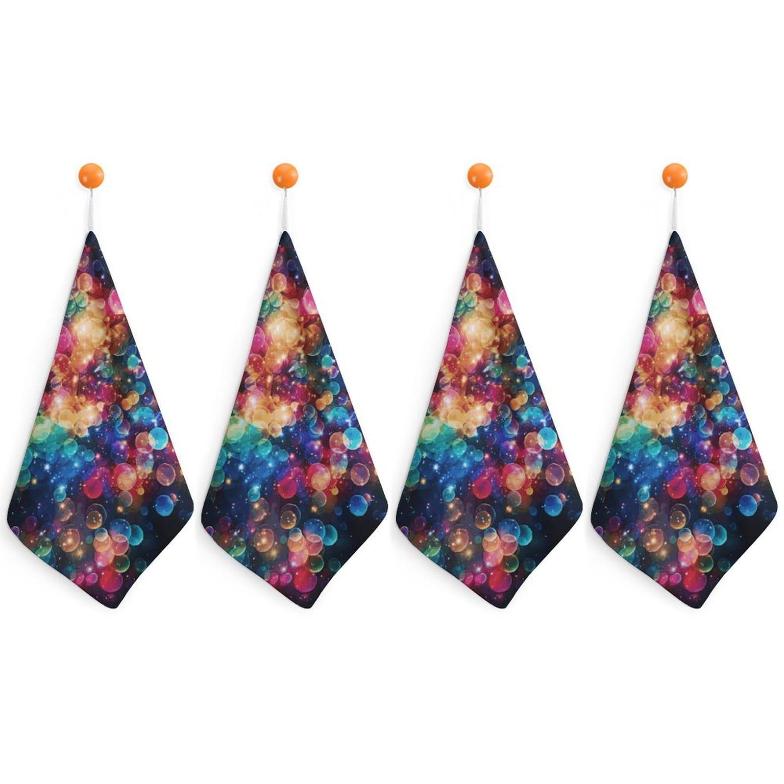 QMNLKH Colorful Rainbow Stars Hand Towels for Kitchen, Quick Dry Hanging Hand Towels with Loops, Absorbent Hand Towel for Bathroom, Square Soft Microfiber Towels for Gym, 11.8inch 4PCS