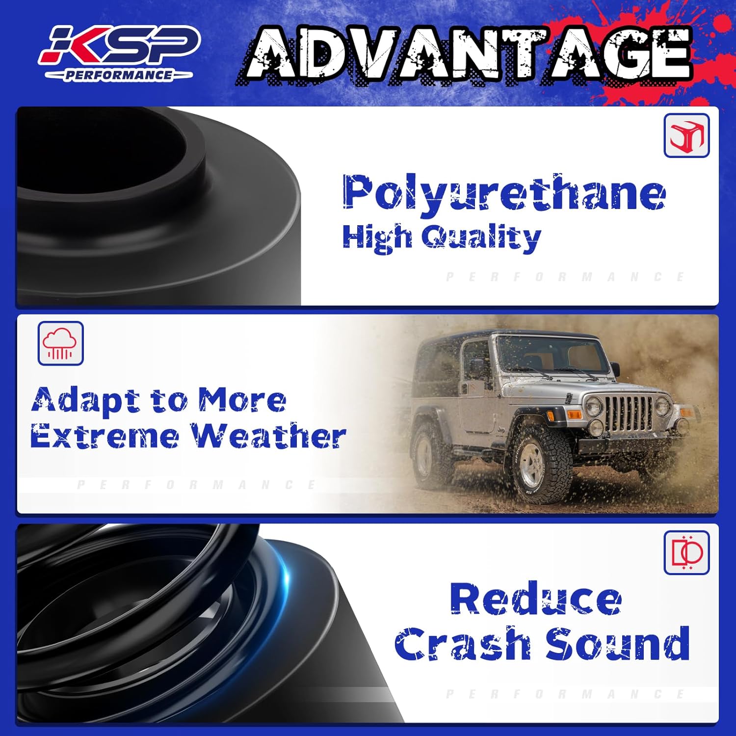 KSP XJ Lift Kits 3"F+2"R, Full Leveling Lift Kits Compatible with Jeep Cherokee XJ 2WD 4WD 1984-2001, Suspension Lift Set Include 3in Front Coil Spring Lift Spacer and 2in Rear Lift Shackle Kits